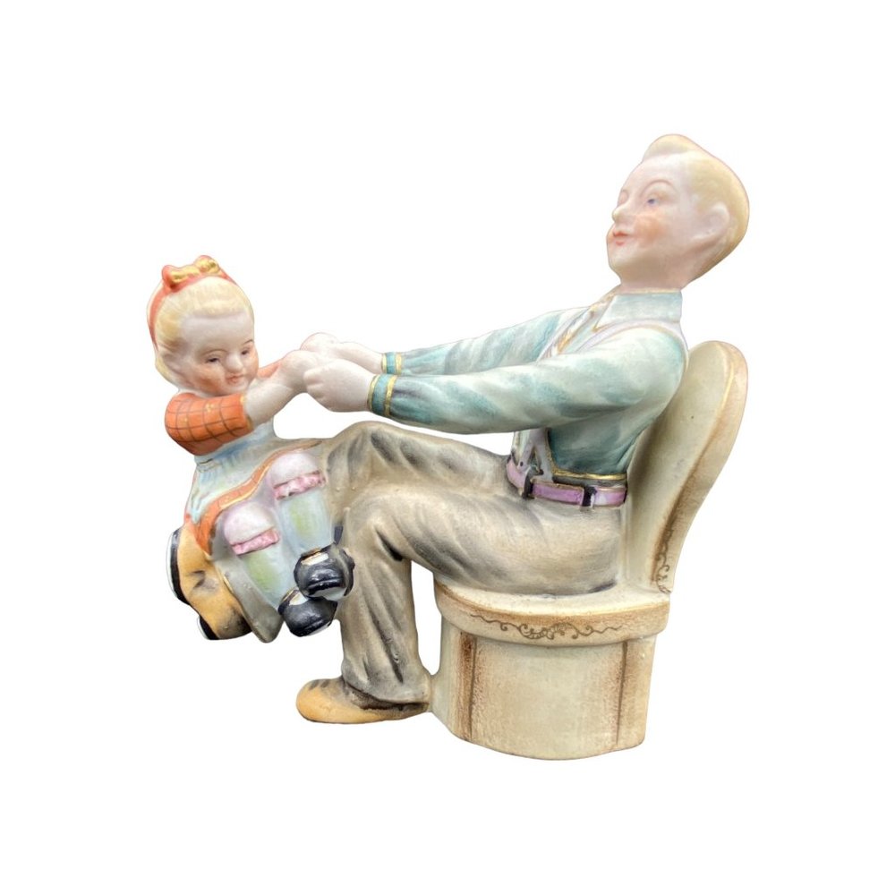 Vintage Shafford Daddy and Daughter Figurine Horse Ride Bisque Porcelain